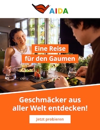 AIDA Prospekt für Fürstenwalde mit 1} Seite AIDA Prospekt für Fürstenwalde: "Eine Reise für den Gaumen", 1 Seite, 03.12.2024 - 31.12.2024