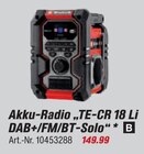 Akku-Radio „TE-CR 18 Li DAB+/FM/BT-Solo“ im Angebot bei toom Baumarkt in Seevetal Akku-Radio „TE-CR 18 Li DAB+/FM/BT-Solo“ Angebote bei toom Baumarkt Seevetal für 149,99 €