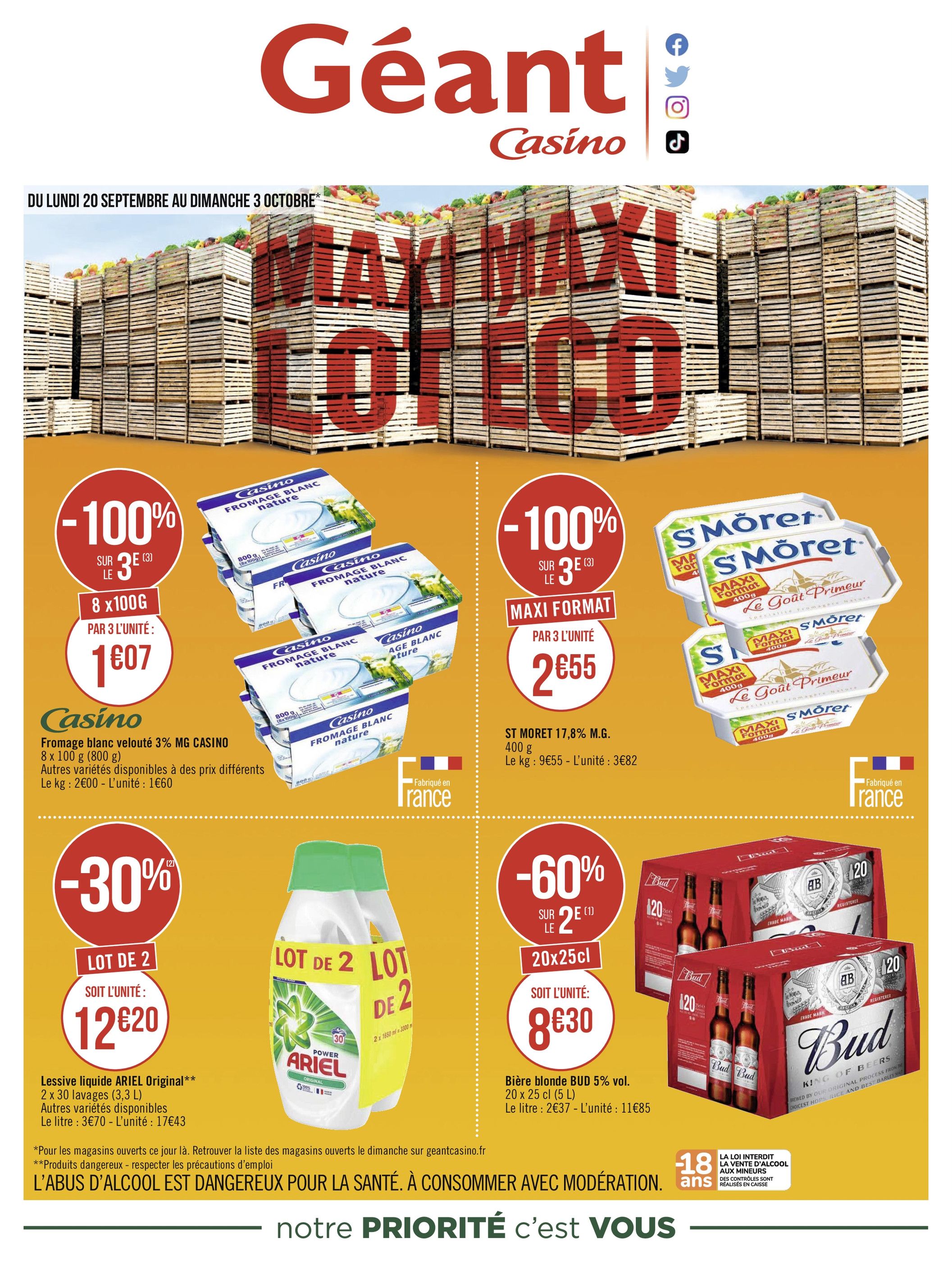 Catalogue Géant Casino à Longjumeau, avec 8 pages Prospectus Géant Casino à Longjumeau, "Maxi Lot, Maxi Éco", 8 pages, 20/09/2021 - 03/10/2021