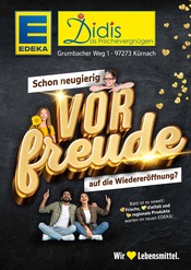 EDEKA Supermarkt Prospekt der aktuellen Woche mit 2 Seiten, gültig von 11.08.2025 bis 11.08.2025, in Bergtheim und Umgebung Aktueller EDEKA Supermarkt Prospekt in Bergtheim und Umgebung, "WIEDERERÖFFNUNG" mit 2 Seiten, 11.08.2025 - 11.08.2025