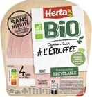 Jambon cuit à l’étouffée Bio conservation sans nitrite - HERTA en promo chez Géant Casino Villeneuve-Saint-Georges à 4,09 €