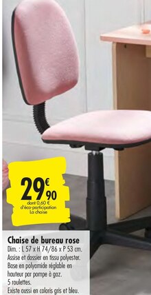 Chaise de bureau rose - Carrefour à Cannes Chaise de bureau rose en promo chez Carrefour Cannes à 29,90 €