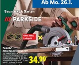 Akku-Handkreissäge 20 V im Lidl Prospekt Akku-Handkreissäge 20 V von Parkside im aktuellen Lidl Prospekt für 34,99 €
