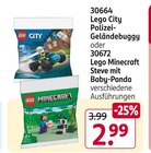 Aktuelles 30664 City Polizei-Geländebuggy oder 30672 Minecraft Steve mit Baby-Panda Angebot bei Rossmann in Aachen ab 2,99 €