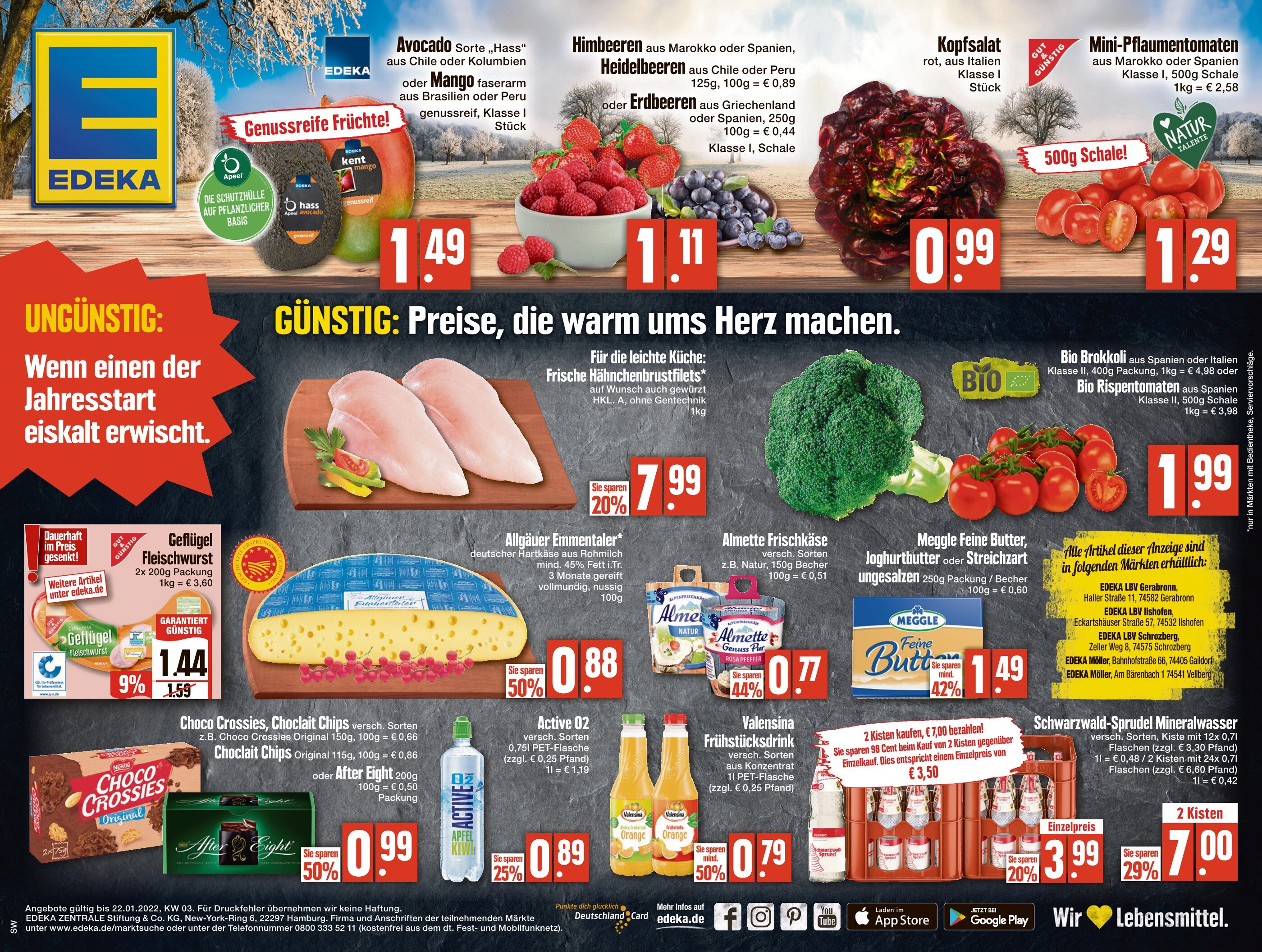 EDEKA Prospekt für Igersheim mit 1 Seite EDEKA Prospekt für Igersheim: "Top Angebote", 1 Seite, 20.01.2022 - 22.01.2022