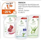 Flüssigseife Nachfüllbeutel im Angebot bei Müller in Dormagen Flüssigseife Nachfüllbeutel Angebote von Frosch bei Müller Dormagen für 1,99 €