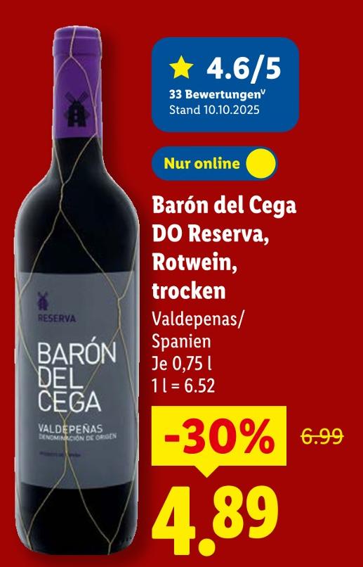 Barón del Cega DO Reserva, Rotwein, trocken