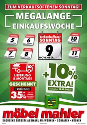 Möbel Mahler Siebenlehn Möbel & Einrichtung Prospekt der aktuellen Woche mit 16 Seiten, gültig von 05.11.2025 bis 11.11.2025, in Schönheide und Umgebung Aktueller Möbel Mahler Siebenlehn Möbel & Einrichtung Prospekt in Schönheide und Umgebung, "ZUM VERKAUFSOFFENEN SONNTAG!" mit 16 Seiten, 05.11.2025 - 11.11.2025