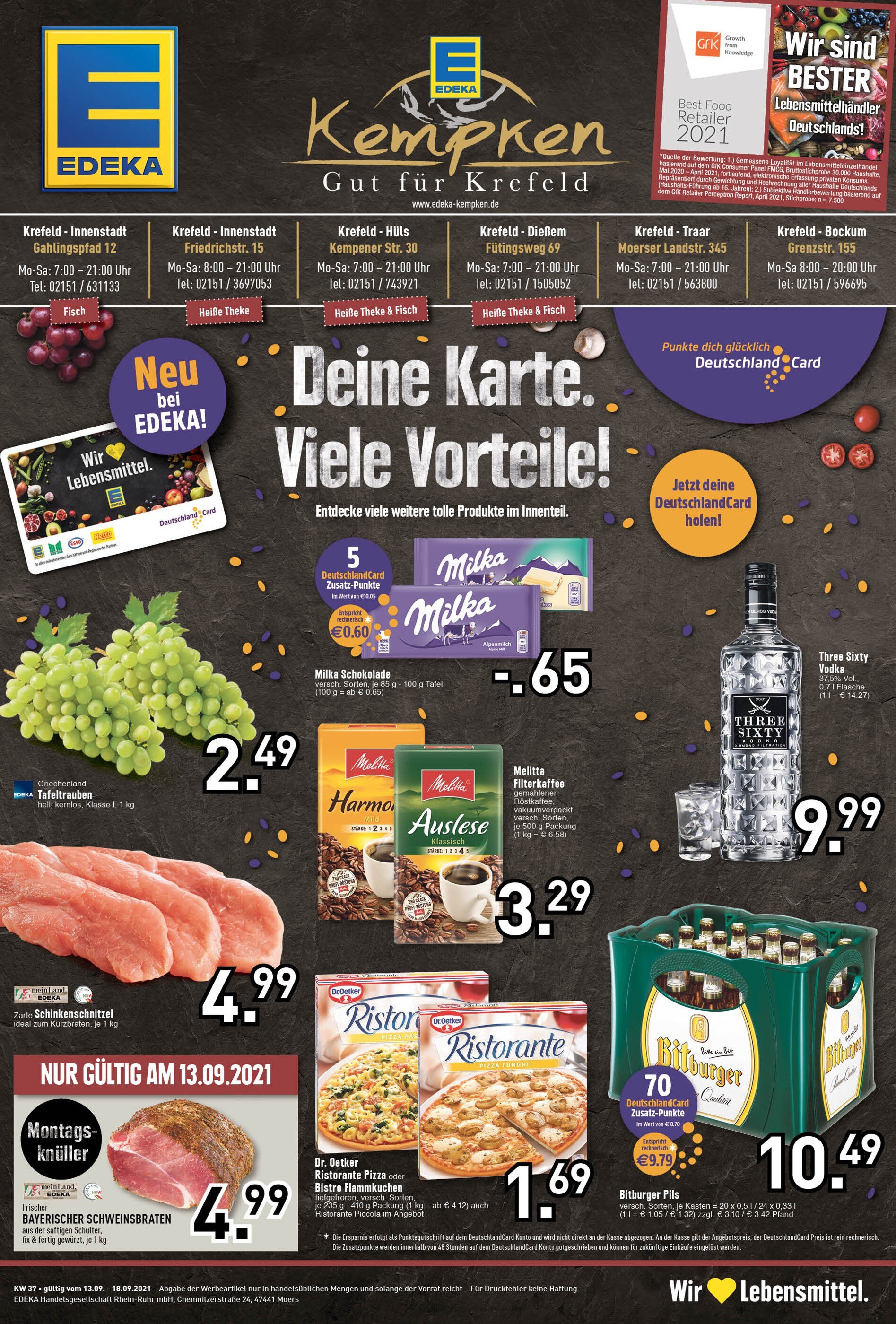 EDEKA Prospekt für Krefeld mit 8 Seiten EDEKA Prospekt für Krefeld: "Aktuelle Angebote", 8 Seiten, 13.09.2021 - 18.09.2021