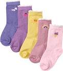 Socken mit Motiven, rosa + lila + gelb, Gr. 27/29 von PUSBLU im aktuellen dm-drogerie markt Prospekt für 6,90 €