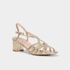 Sandales à talons 5 cm brides tressées jaune or femme en promo chez La Halle Sandales à talons 5 cm brides tressées jaune or femme dans le catalogue La Halle