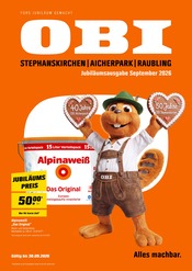 OBI Baumärkte Prospekt der aktuellen Woche mit 5 Seiten, gültig von 16.09.2026 bis 30.09.2026, in Glonn und Umgebung Aktueller OBI Baumärkte Prospekt in Glonn und Umgebung, "Jubiläumsausgabe September 2026" mit 5 Seiten, 16.09.2026 - 30.09.2026