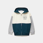 Sweat zippé à capuche molletonné bleu canard garçon en promo chez La Halle Sweat zippé à capuche molletonné bleu canard garçon dans le catalogue La Halle