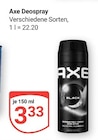 Deospray im Angebot bei GLOBUS in Maintal Deospray Angebote von Axe bei GLOBUS Maintal für 3,33 €
