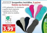 Socquettes invisibles, 5 paires femme ou homme - TOPTEX en promo chez Norma Strasbourg à 3,99 €
