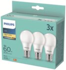 Lot de 3 ampoules E27, forme standard 60W - Philips en promo chez Carrefour Lot de 3 ampoules E27, forme standard 60W - Philips dans le catalogue Carrefour