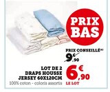Lot de 2 draps housse jersey 60x120cm - Super U à Montpellier Lot de 2 draps housse jersey 60x120cm en promo chez Super U Montpellier à 6,90 €