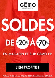 Prospectus Gémo à Lisieux, "SOLDES DE -20% À -70%", 1 page, 26/06/2024 - 23/07/2024