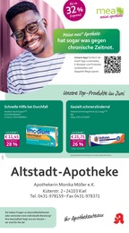 Apotheken Prospekt von mea - meine apotheke in Kiel Aktueller mea - meine apotheke Apotheken Prospekt für Kiel: Unsere Juni-Angebote mit 4} Seiten, 01.06.2026 - 30.06.2026