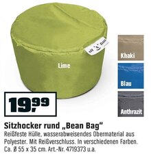 Sitzhocker rund „Bean Bag“ bei OBI in Hamburg Sitzhocker rund „Bean Bag“ im Angebot bei OBI Hamburg für 19,99 €