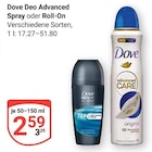 Deo Advanced Spray oder Roll-On Angebote von Dove bei GLOBUS Bochum für 2,59 €