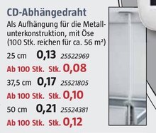 CD-Abhängedraht bei BAUHAUS in München CD-Abhängedraht im Angebot bei BAUHAUS München für 0,13 €