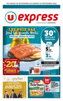 Prospectus U Express à Lyon, "Les prix bas font les grands Noëls", 16 pages de promos valables du 29/11/2022 au 10/12/2022
