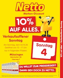 Netto Marken-Discount Prospekt "10% auf ALLES" für Mössingen, 2 Seiten, 04.10.2026 - 04.10.2026 Netto Marken-Discount Prospekt "10% auf ALLES" für Mössingen, 2 Seiten, 04.10.2026 - 04.10.2026