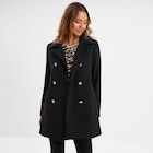 Manteau caban double boutonnage noir femme en promo chez La Halle Nantes à 69,99 €