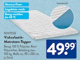 Viskoelastik-Matratzen-Topper von Novitesse im aktuellen ALDI SÜD Prospekt