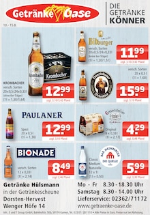 Bitburger im aktuellen Getränke Oase Prospekt (Marl) Bitburger im Getränke Oase Prospekt "Aktuelle Angebote" mit 1 Seiten (Marl)