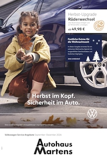 Volkswagen Prospekt der KW 36 "Herbst im Kopf. Sicherheit im Auto." Aktueller Volkswagen Prospekt "Herbst im Kopf. Sicherheit im Auto." Seite 1 von 1 Seiten