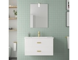 Promo Ensemble meuble SUNNY blanc et dorée, L.80 cm + miroir 55 x 75 cm à 169,00 € dans le catalogue Brico Dépôt à Cannes-Écluse