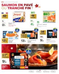 Prix et réduction Saumon bio dans le prospectus Carrefour Market en cours Offre Saumon bio dans le catalogue Carrefour Market du moment à la page 70
