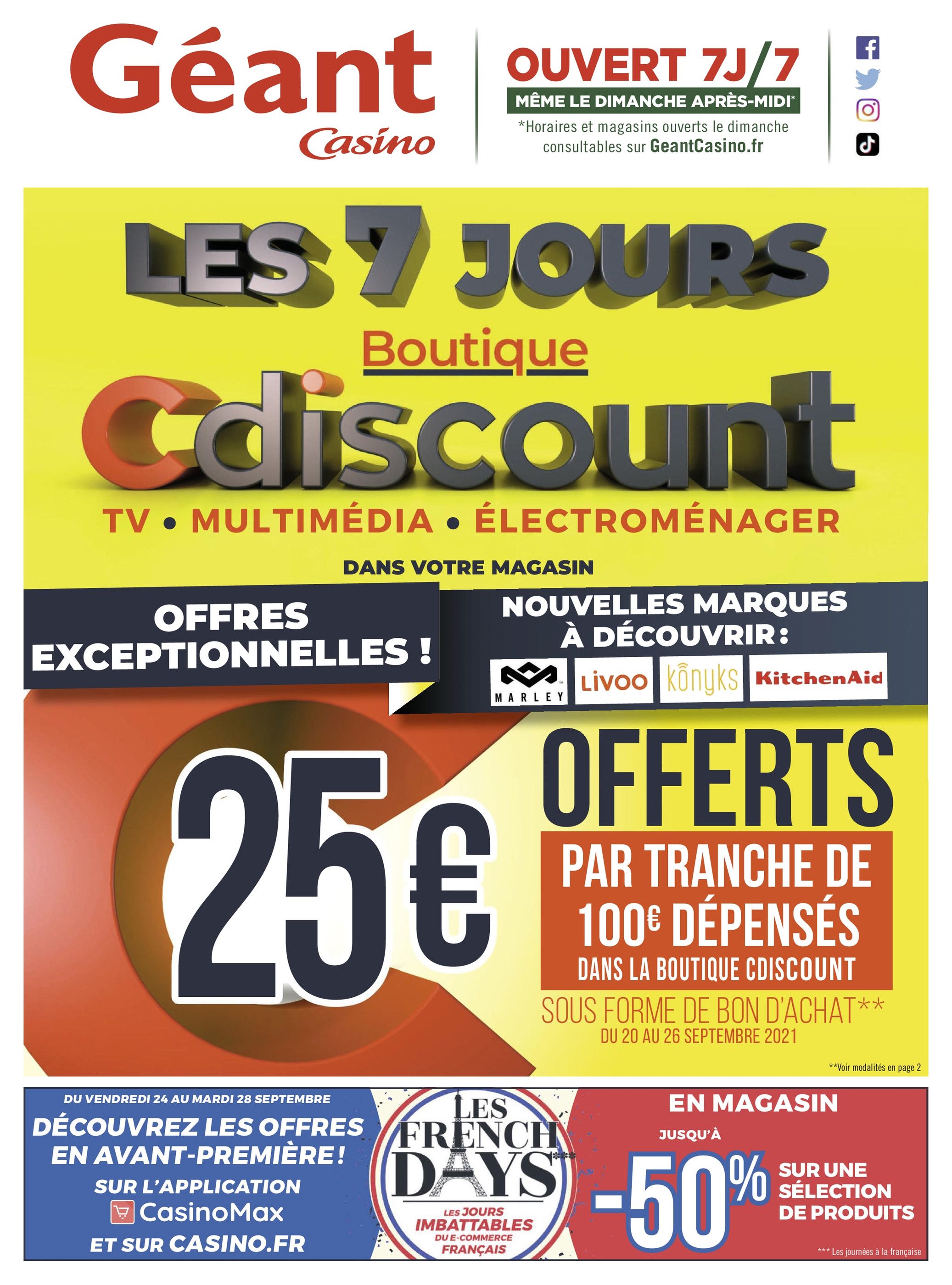 Catalogue Géant Casino à Longjumeau, avec 4 pages Prospectus Géant Casino à Longjumeau, "Les 7 jours boutique Cdiscount", 4 pages, 20/09/2021 - 03/10/2021