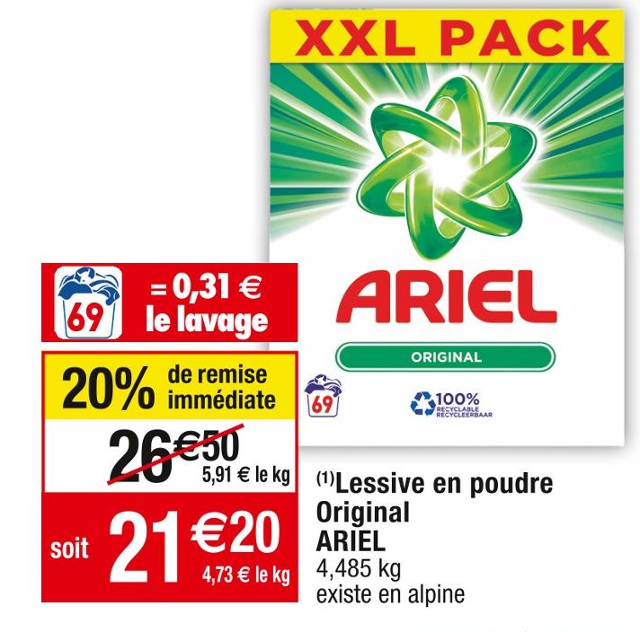 Ariel - Lessive liquide power peaux sensibles 31 lavages - Supermarchés  Match