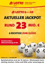 LOTTO Bayern Prospekt für Nürnberg mit 2 Seiten LOTTO Bayern Prospekt für Nürnberg: "Aktueller Jackpot rund 23 Mio. €", 2 Seiten, 26.05.2020 - 27.05.2020