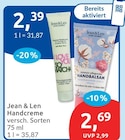Handcreme von Jean & Len für 2,39 € bei budni im Angebot Handcreme von Jean & Len im aktuellen budni Prospekt