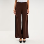 Pantalon large fluide taille haute marron foncé femme en promo chez La Halle Villeurbanne à 19,99 €