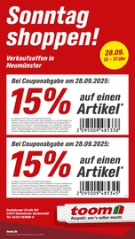 Aktueller toom Baumarkt Baumärkte Prospekt in Dätgen und Umgebung, "Sonntag shoppen!" mit 1 Seite, 28.09.2025 - 28.09.2025