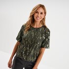 T-shirt à sequins manches courtes droit vert olive femme à 19,99 € dans le catalogue La Halle