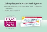 Pearls & Dents Exklusiv-Zahncreme ohne Titandioxid Angebot im mea - meine apotheke Prospekt Pearls & Dents Exklusiv-Zahncreme ohne Titandioxid im mea - meine apotheke Prospekt zum Preis von 5,45 €