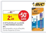 2 Stylos-Bille Illusion + 3 Recharges Bleues - Bic en promo chez Intermarché Brive-la-Gaillarde à 2,49 €