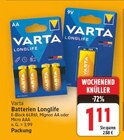 Batterien Longlife von Varta für 1,11 € bei E center im Angebot Batterien Longlife von Varta im aktuellen E center Prospekt