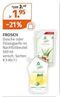 Dusche oder Flüssigseife Angebote von FROSCH bei Müller Reutlingen für 1,95 €
