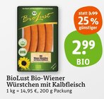 Bio-Wiener Würstchen mit Kalbfleisch Angebote von BioLust bei tegut Augsburg für 2,99 €