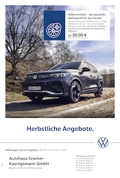 Volkswagen Prospekt für Dortmund: "Herbstliche Angebote.", 1 Seite, 01.10.2025 - 30.11.2025