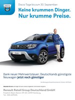 Dacia Prospekt für Norderstedt mit 4 Seiten Dacia Prospekt für Norderstedt: "Keine krummen Dinger. Nur krumme Preise.", 4 Seiten, 07.09.2020 - 30.09.2020