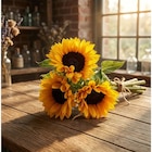 Bouquet de 3 tournesols et un feuillage en promo chez Carrefour Créteil à 4,99 €