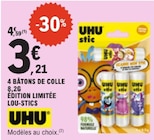4 Bâtons de colle 8.2 g édition limitée Lou-Stics - UHU à 3,21 € dans le catalogue E.Leclerc